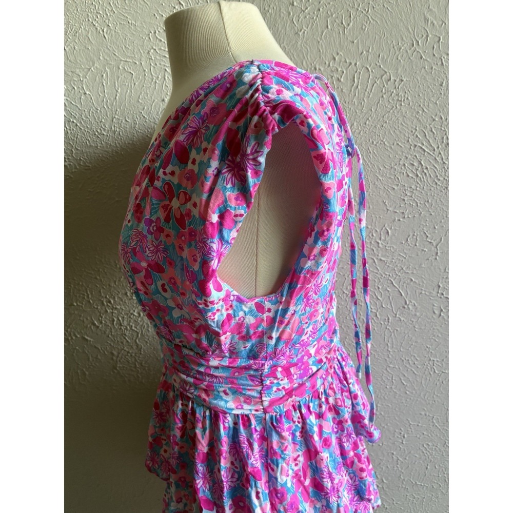 Lilly Pulitzer Floral Tiered Dress Pink Blue Open Back Women's  Sz M - Picture 16 of 16